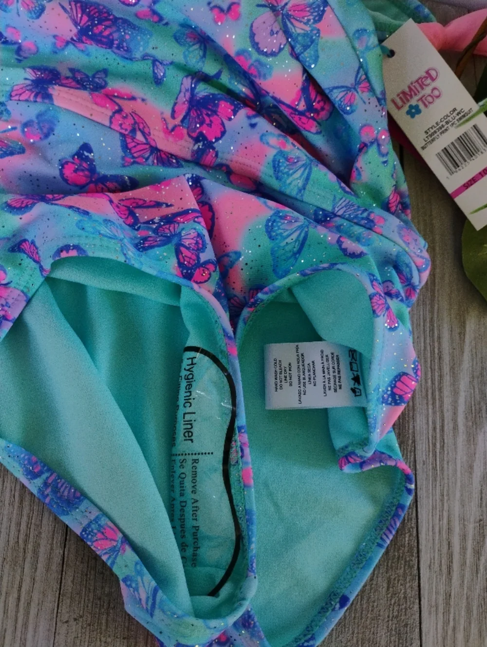 Limited Too One Piece Girls Swimsuit Butterfly 10/12 & FREE SWIM GOGGLES NWT